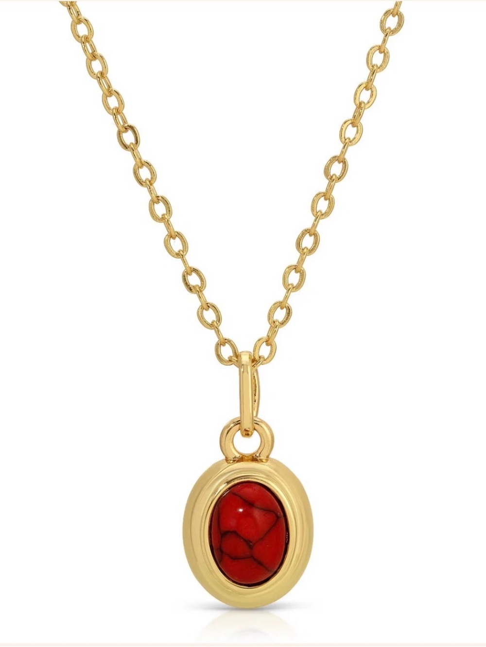 Leeada Red Oval Gemstone Pendant Gold Necklace